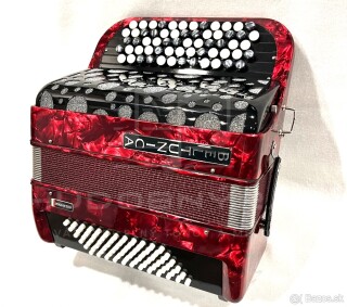 Nový akordeón Beltunica- chromaticky B Griff -72 BASOVÝ- červenej farby