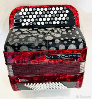 Nový akordeón Beltunica- chromaticky B Griff -72 BASOVÝ- červenej farby